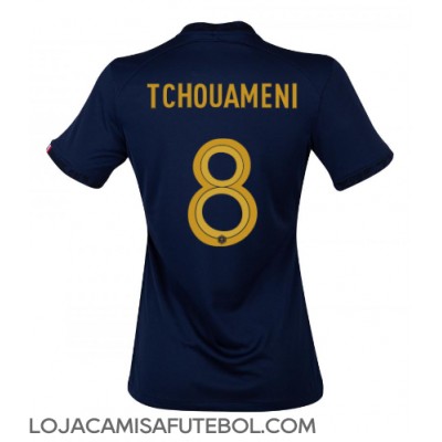 Camisa de Futebol França Aurelien Tchouameni #8 Equipamento Principal Mulheres Mundo 2022 Manga Curta